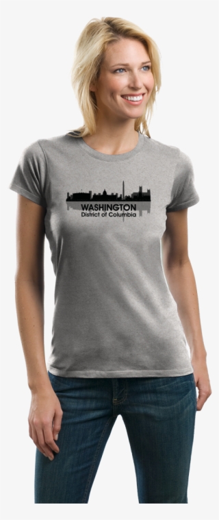 Ladies Grey Washington, Dc City Skyline T-shirt - T-shirt