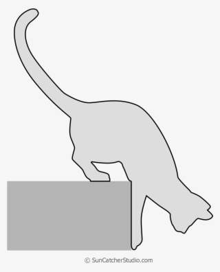 Cat Climbing Down Cat Silhouette, Pattern, Stencil - Line Art