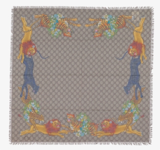 Picture Of 'gg' Logo Jungle Cat Print Scarf Brown - Motif