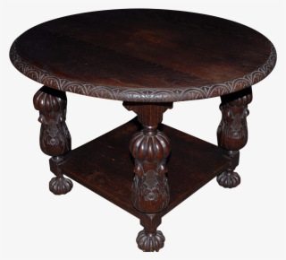 Antique Finest Carved Wood Round Coffee Table Lamp - Small Table With Transparent Background