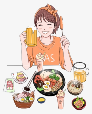 Stile Coreano Dipinto A Mano Fumetto Ragazza Png E - Eating