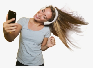 Girl Taking Selfie With Listening Music - Model Wearing Bluetooth Headphones