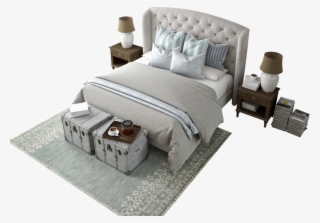 Bed With Blankets, Pillows, And Night Stands - Boxspringbett Romantisch