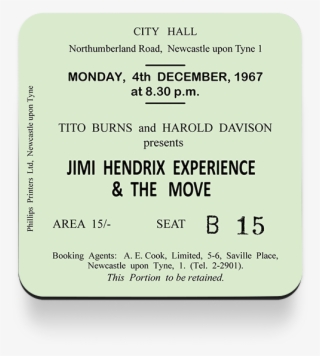 Jimi Hendrix Newcastle City Hall Ticket Coaster - Number