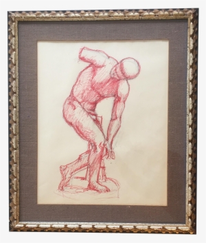 Vintage Original Red Ink Male Life Drawing - Drawing