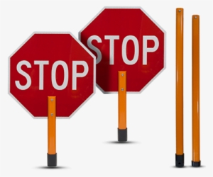 Stop / Stop Rigid Sign With Handle & Staff - Stop And Slow Signs