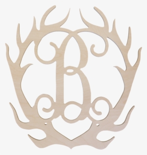 Wooden Deer Antler Initialed Emblem - Pearl Monogram Frame With Bow