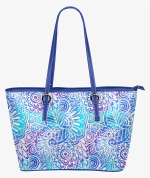 Boho Flower Doodle On Blue Watercolor Leather Tote - Flower Doodle On Blue Watercolor Samsung Galaxy S8