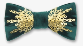 Gothic In Green Velvet Gold Bow Tie - Headband