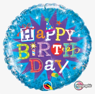 Blue & Purple Holographic Birthday Balloon With Colourful - Circle