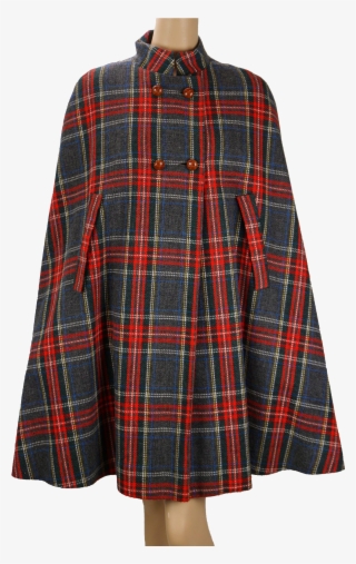 70s Cape Red And Gray Plaid Wool Coat Outerwear At - Plaid
