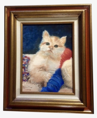 L Dooher, Kitty Cat Playing With A Ball Of Yarn Oil - Oil Painting Ragdoll