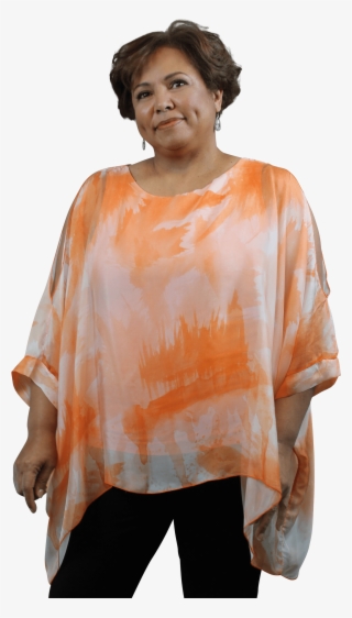 Silk Cold Shoulder Kaftan Scoop Neck W/brush Stroke - Blouse