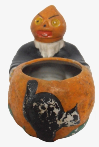Halloween Candy Container Jack O Lantern Black Cat - Earthenware