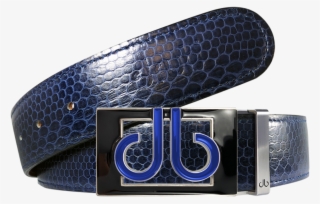 Blue Snakeskin Leather Belt With Buckle - Belt