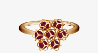 Embrace Flower Ring 18ct Gold And Garnet 4mm With Yellowgold - Ring