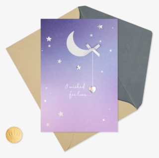 Silver Moon And Stars With Dangling Gem Anniversary - Greeting Card