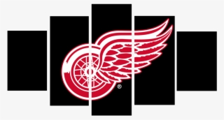 Hd Printed Detroit Red Wings 5 Piece Canvas - Detroit Red Wings Black Background