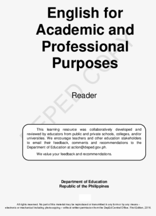 English For Academic And Professional Purposes Reader - Printing