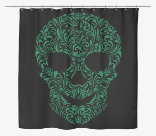 Green With Envy Sugar Skull Shower Curtain - Floral Design