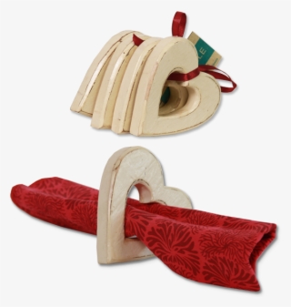 Cream Heart Napkin Rings, Set Of - Wood