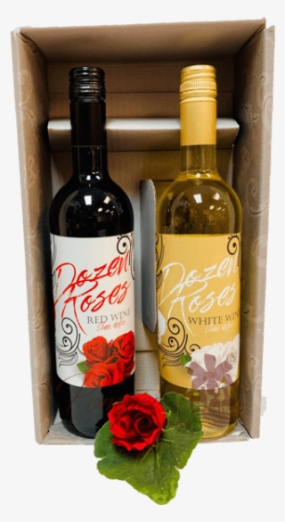 Red & Yellow Roses Wine Gift Basket, Dozen Roses Wine, - Garden Roses