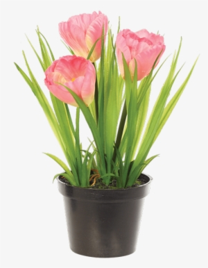 Tulip Bush In Planter, Pink - Artificial Flower