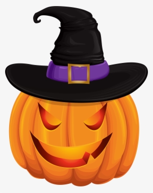 Halloween Pumpkin With Witch Hat Transparent Clip Art