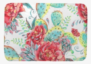 Watercolor Seamless Pattern With Roses, Cactus Bath - Watercolor Painting