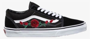 Image Of Black Old Skool With Red Rose - Vans Old Skools Rose