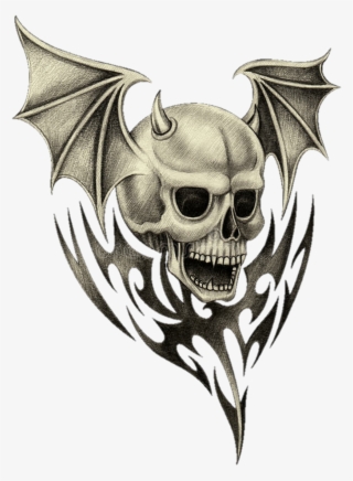 Tattoo Sticker - Skulls With Wings Drawings