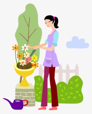 Vector Illustration Of Gardener Plants Flowers With - Planting Flowers
