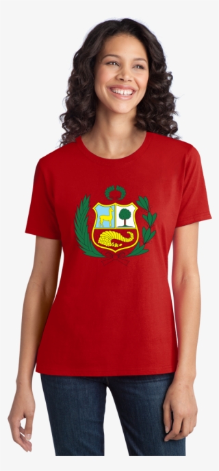 Ladies Red Peruvian Coat Of Arms Flag - Mother Father Tshirt