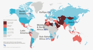 Which Regions Are Most Affected By Increasing Water - World Map Print Black