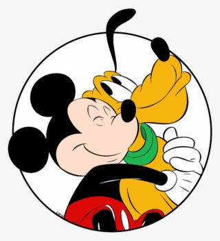 Mickey Hugging Pluto Circle - Cartoon