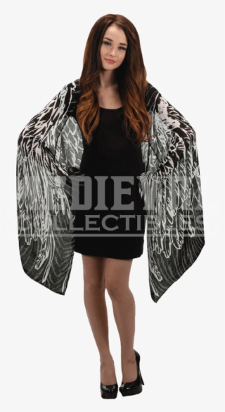 Lightweight Black Feather Wing Scarf - Fashion Model
