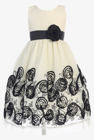 Ivory Tulle & Black Floral Soutache Ribbon Girls Holiday