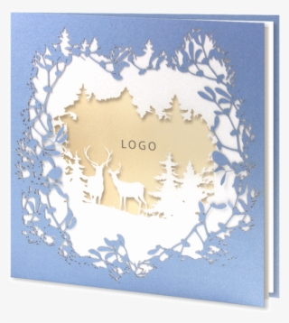 Laser Cut Blue Card With Reindeers - Christmas Card