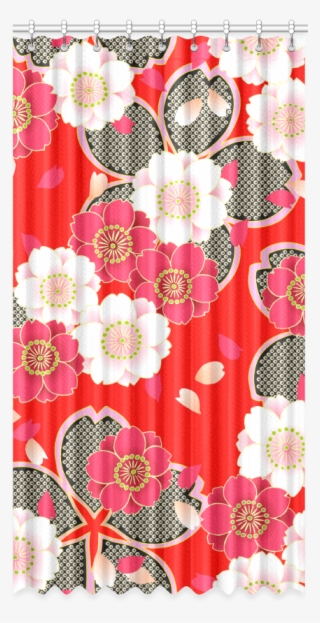 Red White Japanese Kimono Pattern Window Curtain 50" - Patchwork