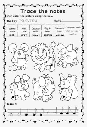 Trace And Color Worksheets For Beginners - Trace The Notes