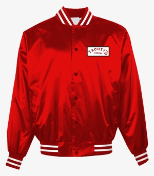 Pizzeria Satin Red Jacket - Augusta 3610 Satin Baseball Jacket Striped Trim