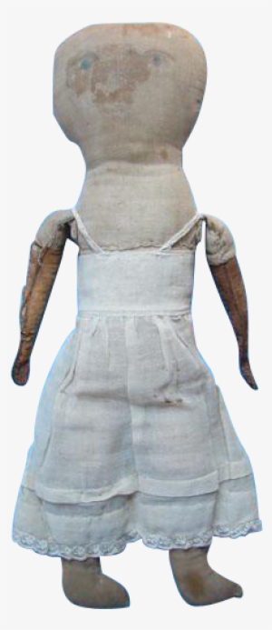 Primitive Old Cloth Doll Watercolor Face Large Head - Teddy Bear