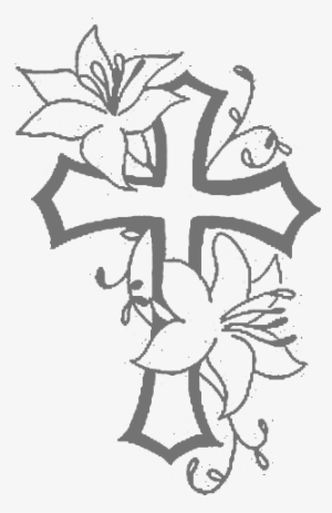 Jpg Black And White Anchor Clip Fancy - Cross With Flowers Drawing