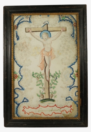 18th Century Pin Pricked Watercolor Devotional Picture - 18th Century