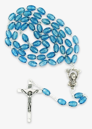 Medium Blue Rosary Beads - Christian Cross
