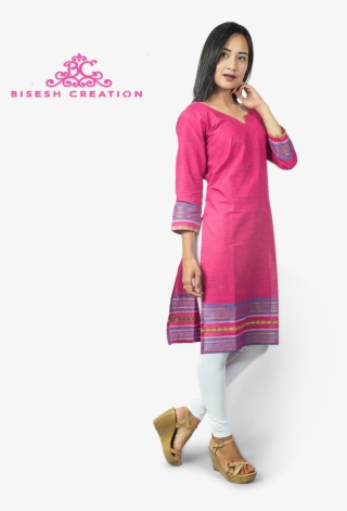 Pink South Cotton Bordered Kurti With Cotton Legging - Girl