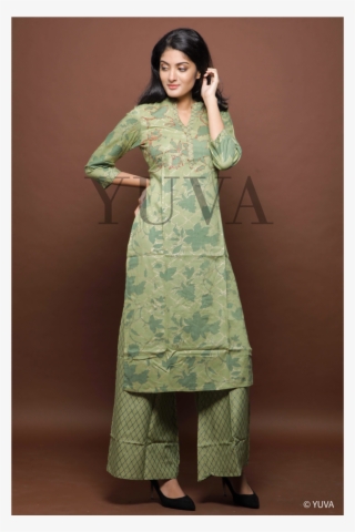 Pair Of Pastel Fern Rayon With Gold Print Straight - Girl