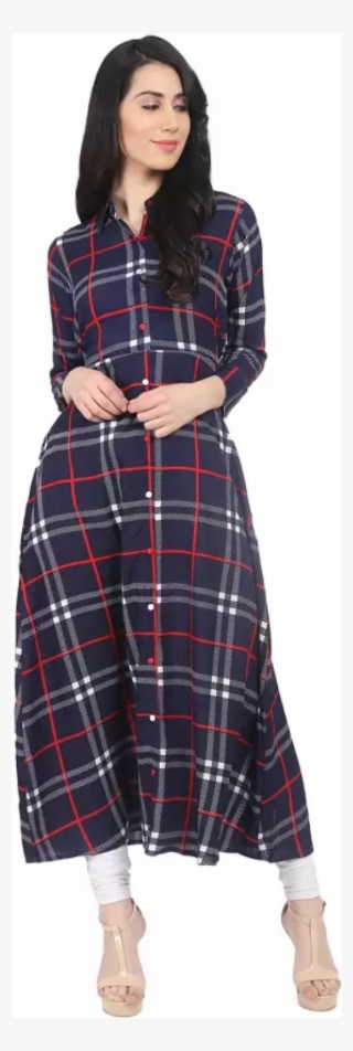 Multicolored Checkered Flared Kurti - Red Check Kurti Design