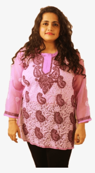 Lucknowi Short Kurti With Front Embroidery - Girl