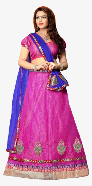 Women Chanderi Lehenga Choli - Lehenga Pink With Blue Designs